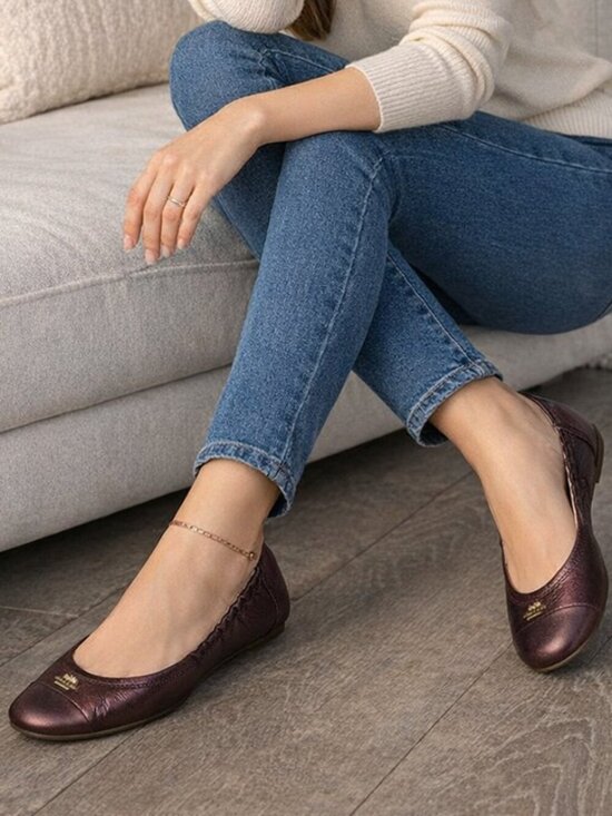 Camilla Shoes - Coach Camilla Metallic Burgundy Leather Ballet Flats Women’s 7.5